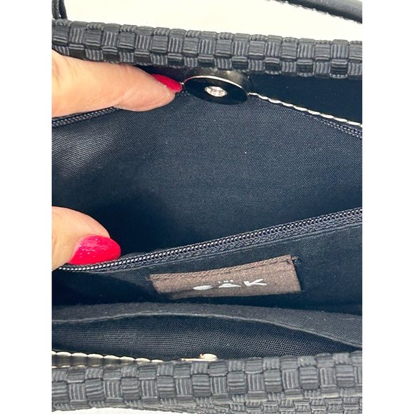 The Sak Women’s Black Purse Fabric Weave Faux Leather Rectangle Snap Pockets - Picture 6 of 17